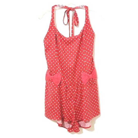 Free People High Strung Short Romper Pink/Red Polka Dots Bows Size M - Picture 2 of 7
